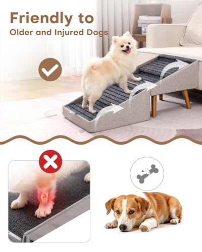 Image of Split Ottoman Dog Ramp for Couch and Bed,17.13 inch H Dog Stairs for Small Dogs and Cats, Foldable 2 in 1 Pet Steps for Medium Large Dogs and Puppy, Non-Slip Wooden Doggie Steps