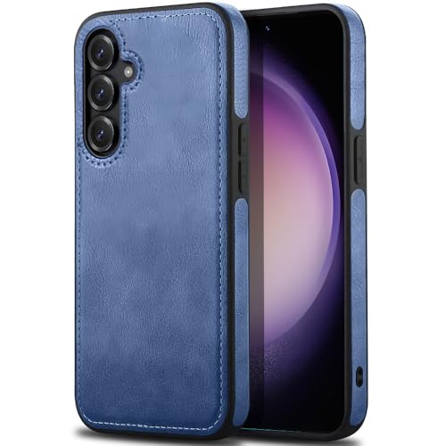 Image of KARWAN️ Genuine Leather Finish Samsung 25 Back Cover Case |Shockproof Design |Raised Edges for Camera & Screen Protection |Super Soft - Touch |Leather Case for Samsung 25 (Blue)