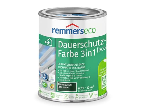 Remmers Dauerschutz-Farbe 3in1 [eco] tannengrün (RAL 6009), 0,75 Liter,für innen und außen, 3in1: Isoliergrund, Zwischen- und Schlussbeschichtung