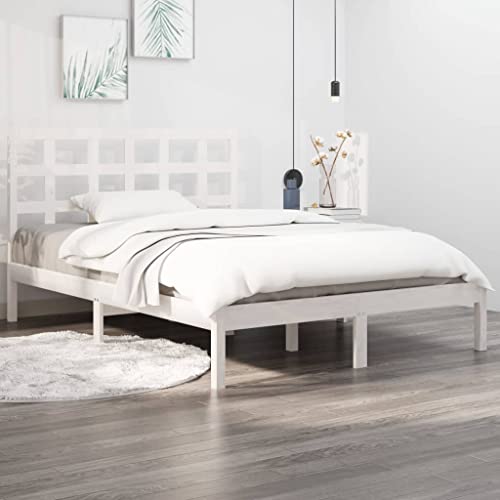 Lauuoeriau Furniture Item Home - Marco de cama sin colchón, color blanco, 135 x 190 cm, muebles dobles de madera maciza