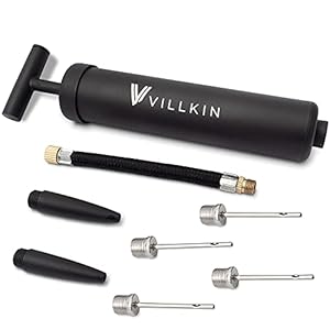 Villkin Ballpumpe mit Nadelfach – Inklusive 4X Metallnadeln, 2X Kunststoffnadeln, 1x Flexibler Schlauch – geeignet für…