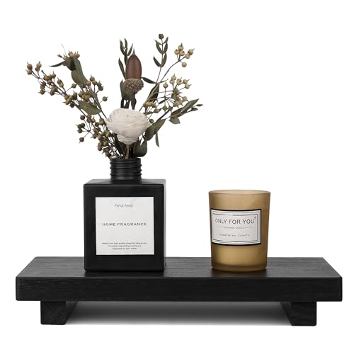 zoocatia Small Wood Tray Pedestal Stand Farmhouse Bathroom Decor Decorative Wooden Riser Kitchen Soap Dish Holder for Vanity, Counter, Sink, 10" x 4.5" - Black
