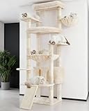 Heybly Tall Cat Tree for Large Cat, 80-inch Multi-Level Cat Tower for Indoor Cats with Large Baseboard, Condo Furniture with 2 Widened Plush Perches,Scratching Board and Big Caves, Beige HCT038M