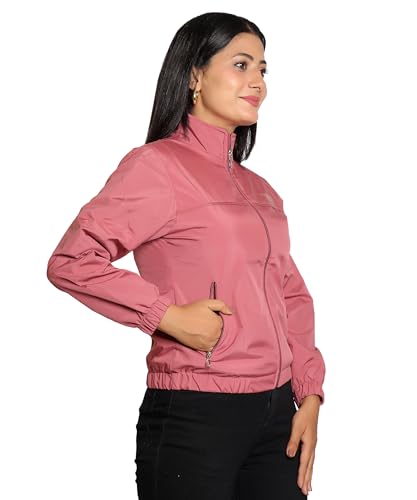 Image of NUBIE Women's Regular Fit Polyester Windcheater Jacket | Lightweight Hip Length with Full Zipper Closure | Stylish Casual Outerwear for Winter
