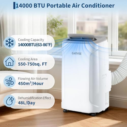 Image of Garvee 14,000 BTU Portable Air Conditioner, 3-in-1 Portable AC for Rooms