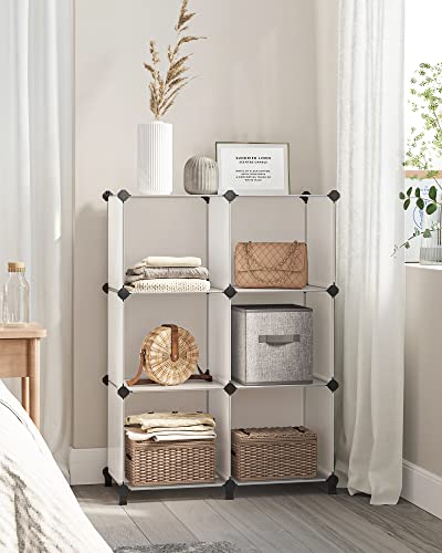 Image of SONGMICS 6 Cube Storage Organizer, Modular Bookshelf, Plastic Shelves | DIY Closet Organizers and Storage, with Feet and Rubber Mallet, White, ULPC206W01