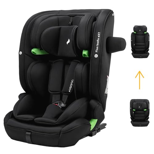 OSANN - Seggiolino auto Bambini Flux Isofix eXT i-Size Top-Tether con sensori integrati - 76-150 cm - Da 15 mesi a 12 anni - Gruppo 2/3 - Nero, altezze di 14 posizioni, rivolto in avanti