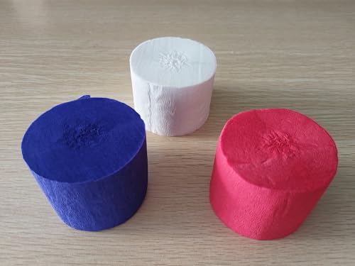 3 rolos de papel crepe vermelho branco azul decorações patrióticas para 4 de julho Dia da Independên