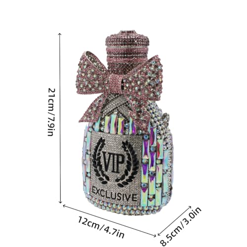 Image of UMREN Women Champagne Bottle Rhinestone Evening Bag Sweet Bow Diamond Clutch Purse Crystal Handbag for Party Cocktail