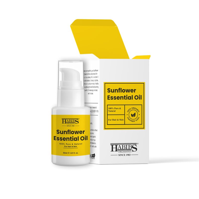 Image of Habibs Orgamatic Pure Sunflower Carrier Oil - 100% Natural, Cold-Pressed for Skin, Hair & Massage 30ML