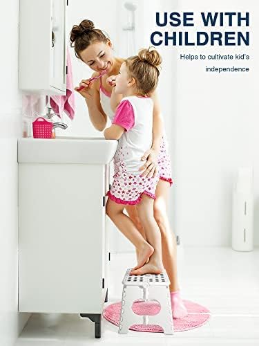 HOUSE DAY 11 Inch Folding Step Stool for Kids- Heavy Duty Plastic Step Stool for Adult Foldable Stool Sturdy Kitchen Step Stool Skid Resistant Folding Stool for Bedroom/Bathrooom Stools(White)