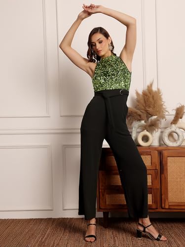 Image of Miss Chase Women's Keyhole Neck Regular Sleeve Regular Length Jumpsuit with Pockets