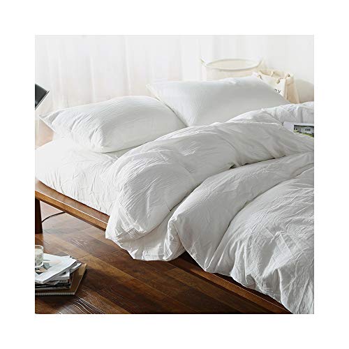 Image of F.Y.Dreams 100% Washed Cotton Duvet Cover for Weighted Blanket 48x72 inches with 16 Ties, Zipper on Long Side /White /Just Duvet Cover