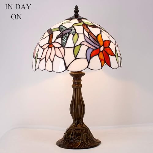 Image of WERFACTORY Tiffany Lamp Stained Glass Hummingbird Style Table Lamp 18 Inch