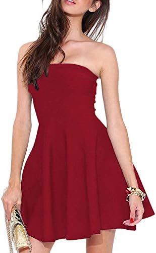 SEMATOMALA Women's Fit and Flare Tube Dress Strapless Off Shoulder Party  Club Cocktail Flowy Skater Dresses(WR,L) Wine Red : Amazon.sg: Fashion