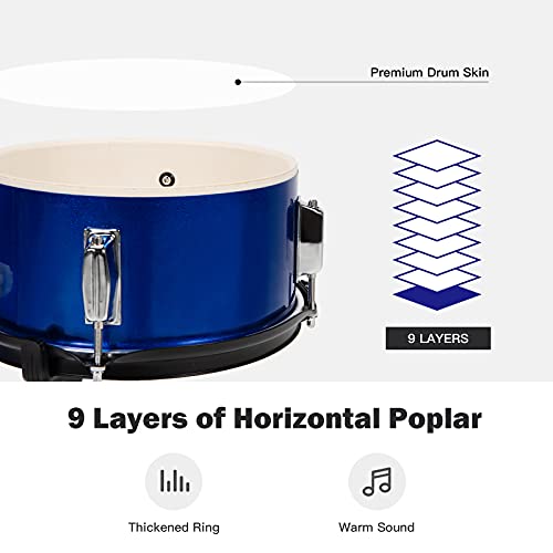 Costzon 16” Kids Drum Set, 5-Piece Full Size Complete Junior Drum Set With Adjustable Throne, Cymbal, Hi-Hat, Pedal & Drumsticks, Beginner Drum Kit With Bass Snare Tom Drum, Age 3-12, Blue #TOP3