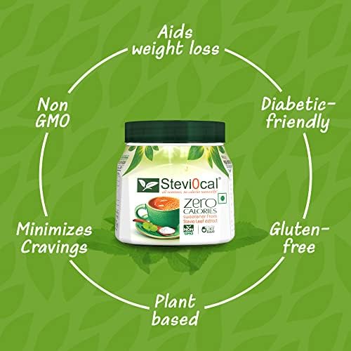 Stevi0cal Stevia Sweetener Powder | 100% Sugar Free Natural | Zero Calorie for Weight Management, Diet, Diabetic Friendly | 200 gm Jar - Pack of Five (5 x 200gm)