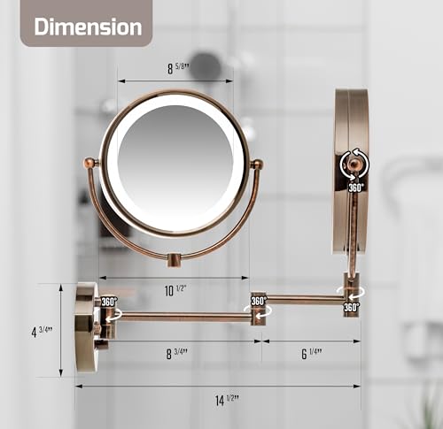 Image of OVENTE Hardwired Wallmount Bathroom Mirror, Antique Brass MPWD3185AB1X7X
