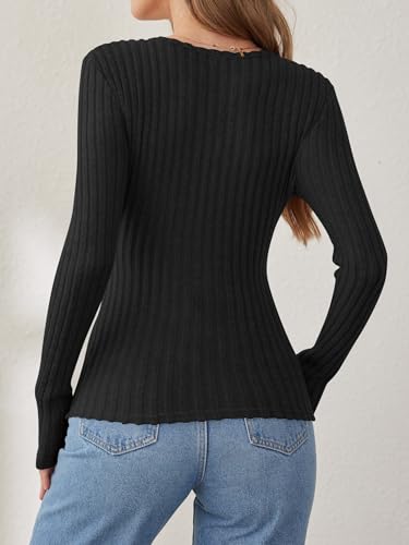 ANRABESS Women Long Sleeve V Neck Shirts,Black,XS — view 5