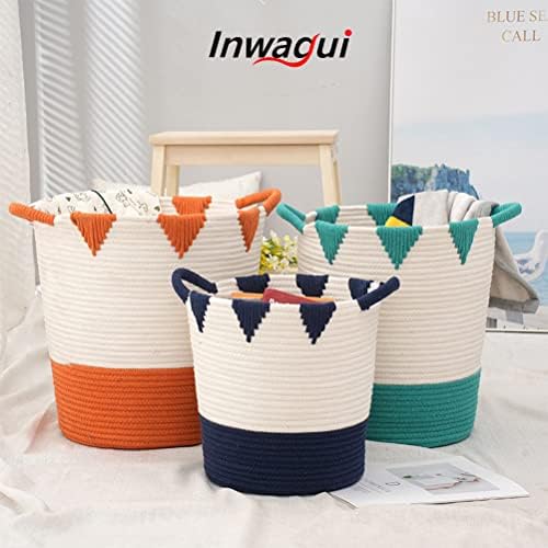 Inwagui Cotton Rope Basket Large Woven Storage Basket Baby Laundry Hamper Nursery Storage Bin for Toys Clothes Towel Blanket, Orange