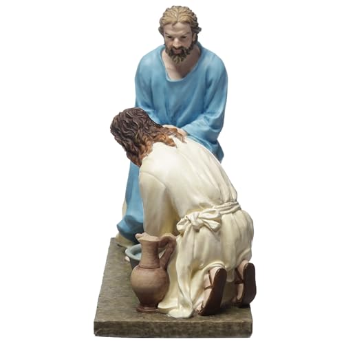 Estatua de Jesús lavando pies 4 3/8 pulgadas polyresina miniatura 2