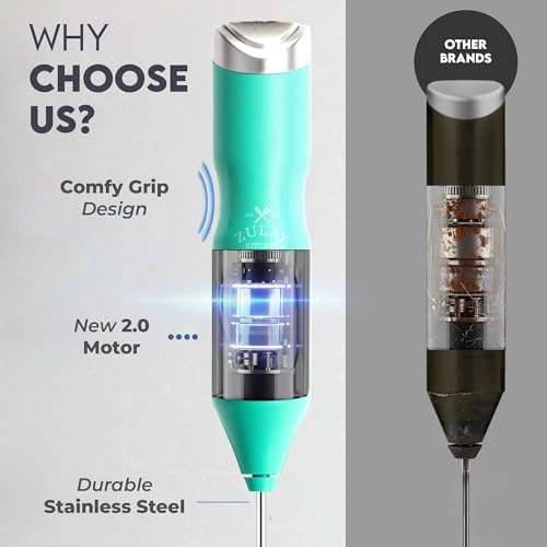 Image of Zulay Kitchen Powerful Frother Wand AA Batteries Included, Ultra Fast Handheld Drink Mixer, Comfort Milk Frother, Stainless Steel Whisker, Frother Handheld for Coffee, Protein & Matcha - Frothmate 2.0