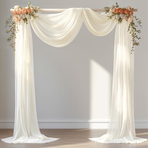 Image of 30 inch x 20Ft Wedding Arch Draping Fabric, 1 Panel Ivory Sheer Curtain Drapes Extra Wide & Long Backdrop Curtains for Wedding Arch Ceremony Birthday Party Decorations
