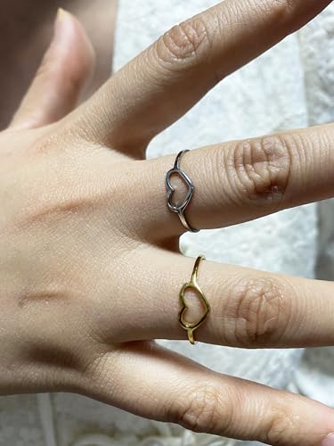 Stainless Steel Simple Cute Love Heart Classical Plain Stacking Band Statement Wedding Promise Ring For Women4