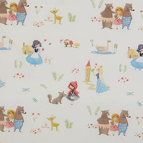 Kt KILOtela - Tela Patchwork Algodón, Estampación Digital, Costura, Manualidades, 100 cm Largo x 150 cm Ancho, Cuentos Infantiles, Blanco ─ 1 Metro