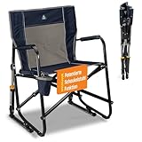 GCI Outdoor Freestyle Rocker Camping Chair | Portable Folding Rocking Chair with Solid, Durable Armrests, Drink Holder & Comfortable Backrest — Indigo Blue