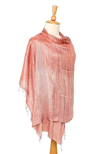 NOVICA Artisan Handcrafted Silk Shawl Accessories Shawls Pink Patterned Thailand ' Bold Rose'4