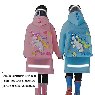 Kids Raincoat Jacket Girl Boy Age 6-13 Year Cartoon Rain Poncho with School Bag Cover Outdoor Camp Cycle