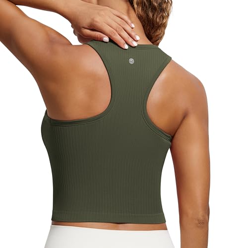 Image of CRZ YOGA Seamless Rib Racerback Crop Tank | Light Support, Removable Pads, Yoga, Ribbed, Racerback, Longline Sports Bras for Women