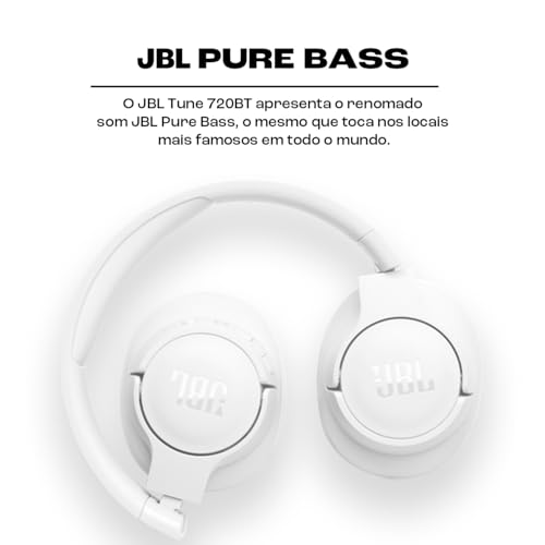 JBL, Fone de Ouvido Over-Ear, Tune 720BT, Bluetooth, Cabo Removível - Branco