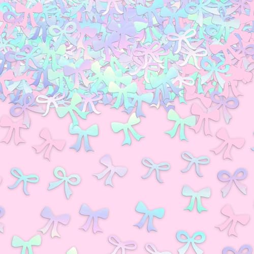 Image of Whaline Holographic Bow Table Confetti 300 Pcs Iridescent Bow Knot Shaped Table Centerpiece for Coquette Bachelorette Birthday Bridal Shower Party