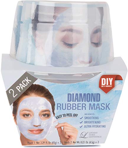 Lindsay Home Aesthetics Diamond Rubber Face Mask - Help Reduce the Appearance of Sun-Damaged Skin & Protect Skin - Smoothing, Brightening, Hydrating Skin Benefits, 2 Masks 5.04 oz