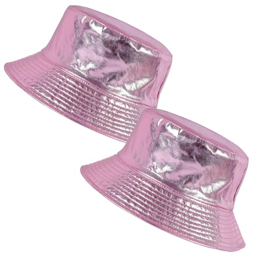 Image of Unisex Metallic Bucket Hat Waterproof Holographic Bucket Hat Fishing Hat Trendy Hip Pop Sun Cap