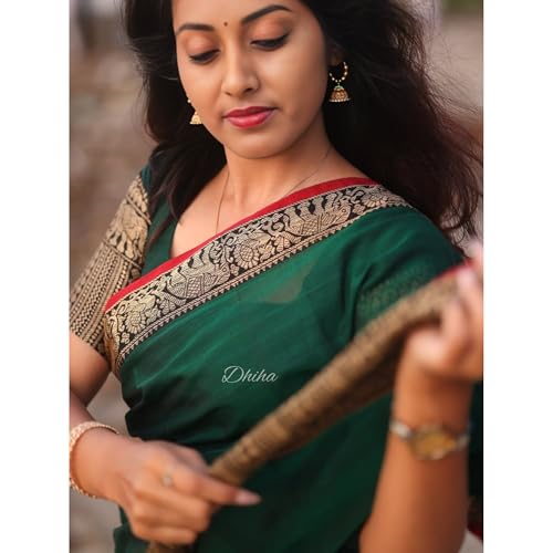 Image of Narayanpet Pure Cotton Avani Border Saree for Women with Running Blouse | Tassels | Traditional Woven Solid Design | Handloom Weave