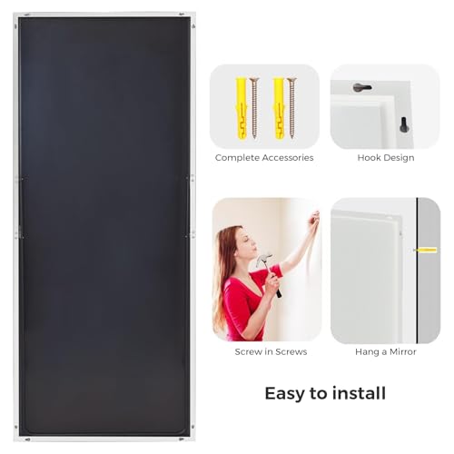Koonmi Large Mirror Full Length 34"x76", Tempered Glass Floor Body Mirror with Stand, High Definition Imaging, Metal Frame, Hanging Leaning or Standing, Silver