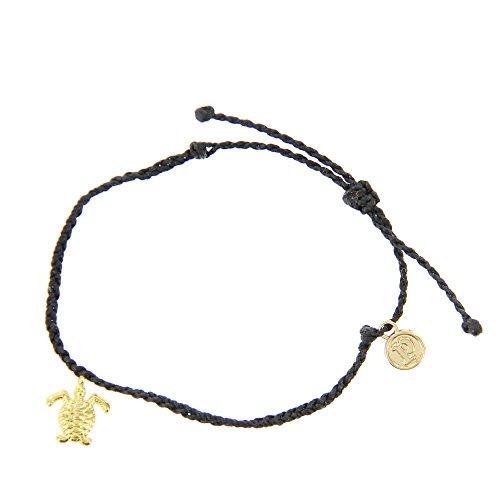 Pura Vida Bitty BB Turtle Charm Black Bracelet - Gold-Plated Charm, Adjustable B
