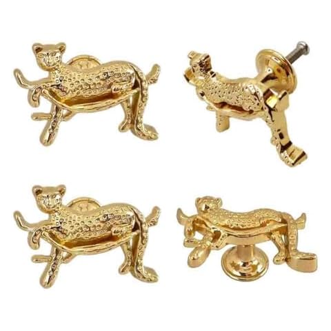 haowei Cheetah Knobs Gold Animal Drawer Knobs 4Pcs Animal Handle Cabinet Pullsfor Dresser Cupboard Wardrobe e (Leopard) Cover