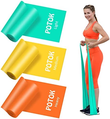 Potok Resistance Bands Set, 3 Pack Exercise Bands with Different Strengths,Elastic Bands for Upper & Lower Body & Core Exercise, Physical Therapy, Pilates, Rehab