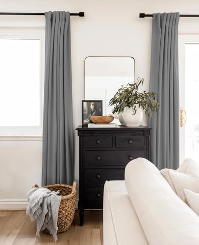 INOVADAY 100% Blackout Curtains 102 Inches Length 2 Panels Set, Back Tab/Rod Pocket Linen Black Out Curtains for Bedroom, Thermal Insulated Window Drapes - Dark Grey, W50 X L102