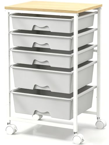 Image of SUNALLY Rolling Carts with 5 Drawers, Storage Drawer Carts for Craft, Gray