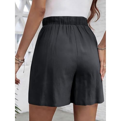 Bermuda Shorts for Women Cotton Linen Pants Wide Leg Drawstring Elastic Waist Plus Size Beach Vacation 20252