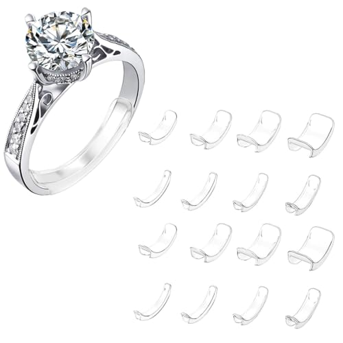 HNJUSR 16 Piezas Ajustador de tamaño de Anillo Invisible 8 Tamaños Ajustador de Tamaño de Anillo para Anillos Sueltos para Cualquier Anillo, Reductor de Tamaño de Anillo, Espaciador