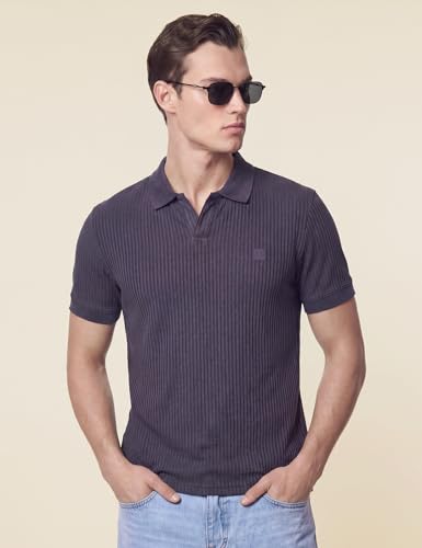 Image of DAMENSCH Men Striped Texture, Cotton-Rich Comfort, Easy Regular fit, Solid Colours Striped Polos