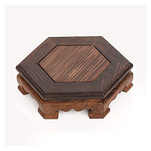 LUCBEI Bandeja hexagonal para plantas de bonsái, soporte de exhibición de madera, pedestal con forma de base de madera con artesanía tallada, pedestal de bonsái estable para decoración del hogar