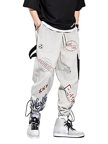 shownicer Pantalones Cargo para Hombre Hip Hop Jogger Techwear Multi-Pockets Harem Pants Deporte Casual Bolsillos Streetwear L Caqui M