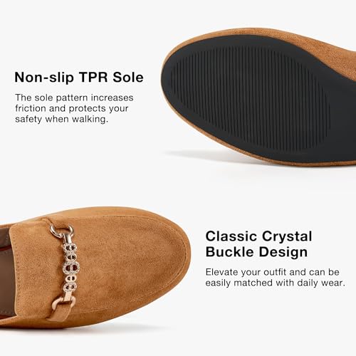 Image of Womens Mules Buckle Flats: Classic Suede Slip On Shoes Dressy Closed Toe Backless Slides Loafers 2026 for Business Work Office Casual